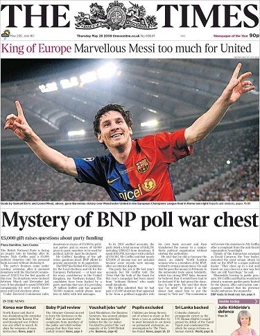 La portada de The Times, una rivalidad entre Manchester y Londres, pero una portada argentina al fin.